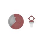 OiOi Puzzle Vakumlu Mama Tabağı + Püre Meyve ve Sebze Alıştırıcı, Velvet Rose-Powder Grey