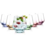 OJA Sapsız Şarap Kadehi 6'lı Set (10 oz) - Kırmızı ve Beyaz Şarap için Elmas Şekilli Şeffaf Kristal Renkli Şarap Kadehleri, Sevimli Kokteyl Bardakları, Viski - Bulaşık Makinesinde Yıkanabilir.