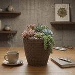 Okacih Dekoratif Hasır Desenli Saksı 1.6 Lt 14 cm Rattan Görünümlü Modern Iç Mekan Saksısı