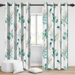 Okaliptüs Karartma Perdeleri Adaçayı Nane Yeşili Altın Botanik Yapraklar Pencere Perdeleri Isı Yalıtımlı Polyester Paneller Ev Oturma Odası için Çiçek Bitki Tasarımı 259 cm U x 55" G 2'li Set