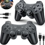 OKHAHA Sony Playstation 3 için PS3 Kablosuz Denetleyici 2 Paketi, Double Shock 3, Bluetooth, Şarj Edilebilir, Hareket Sensörü, PS3 için Uzaktan Kumanda (Çizgili (Siyah + Siyah))