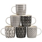 Okllen 6 adet 326 ml kahve fincanı, geometrik desenli, seramik kahve fincanları, şık çay fincanları, fincan seti, latte, cappuccino, süt, su, kakao, müsli için hediye, siyah ve beyaz