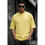 Oksit Benriy Erkek Oversize Basic Bisiklet Yaka Pamuklu T-Shirt Rahat Kesim Unisex Sevgili Kombini - Sarı - 4XL