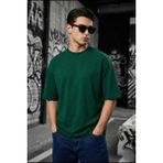 Oksit Benriy Erkek Oversize Basic Bisiklet Yaka Pamuklu T-Shirt Rahat Kesim Unisex Sevgili Kombini - Yeşil - 3XL