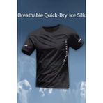 Oksit Classic Running Ice Silk Erkek Sporcu Tişört Nefes Alabilir Hızlı Kuruyan Koşu ve Fitness Tişörtü - Siyah - XL