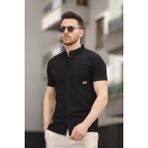 Oksit Dennie Slim Fit Kısa Kol Erkek Gömlek Siyah Renk Klasik Stil Tek Cep