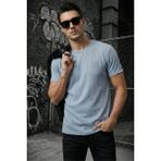 Oksit Ftx California Flok Baskı Detaylı Premium Fitilli Kumaş Erkek T-Shirt - Mavi