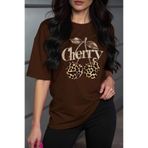 Oksit Gold Cherry Kadın Oversize Ön Baskılı Bisiklet Yaka Pamuklu T-Shirt Rahat Kesim