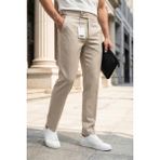 Oksit Gurkha Stil Yan Ayarlı Metal Tokalı Slim Fit Erkek Kumaş Pantolon Özel Kesim Kruvaze Bel - Krem - 32