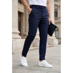 Oksit Gurkha Stil Yan Ayarlı Metal Tokalı Slim Fit Erkek Kumaş Pantolon Özel Kesim Kruvaze Bel - Lacivert - 30