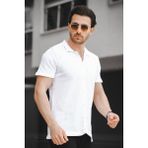 Oksit Ht 340015 Polo Yaka Desenli Slim Fit Kısa Kol Triko Erkek Gömlek - Beyaz - XL