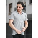 Oksit Ht 340015 Polo Yaka Desenli Slim Fit Kısa Kol Triko Erkek Gömlek - Gri - XL