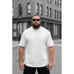 Oksit Kapty Erkek Büyük Beden Battal Basic Bisiklet Yaka Pamuklu T-Shirt Rahat Kesim Unisex Sevgili Kombini - Beyaz - 3XL