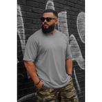 Oksit Kapty Erkek Büyük Beden Battal Basic Bisiklet Yaka Pamuklu T-Shirt Rahat Kesim Unisex Sevgili Kombini - Gri - XL