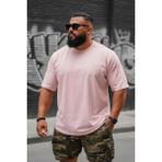 Oksit Kapty Erkek Büyük Beden Battal Basic Bisiklet Yaka Pamuklu T-Shirt Rahat Kesim Unisex Sevgili Kombini - Pembe - 5XL