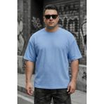 Oksit Kapty Erkek Büyük Beden Battal Basic Bisiklet Yaka Pamuklu T-Shirt Rahat Kesim Unisex Sevgili Kombini - Turkuaz - 3XL