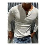 Oksit Mecho Erkek Slim Fit Likralı Henley Yaka Uzun Kollu Tişört - Düğmeli Esnek Kumaş