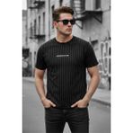 Oksit Moments Of Baskılı Ince Çizgili Premium Jakarlı Slim Fit Likralı Erkek T-Shirt - Siyah - XL