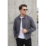 Oksit Muxi Slim Fit Fermuarlı ve Çıtçıt Korumalı Astarlı Suya Dayanıklı Erkek Mevsimlik Bomber Ceket - 2XL - Füme