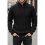 Oksit Nex Yarım Fermuarlı Dik Yaka Kalın Erkek Kazak - Siyah - 2XL