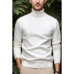 Oksit Premium Slim Fit Pamuk Polyester Erkek Boğazlı Kazak Triko - Beyaz - 2XL