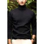 Oksit Premium Slim Fit Pamuk Polyester Erkek Boğazlı Kazak Triko - Siyah - 2XL