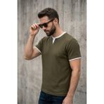 Oksit Prey Vaffle Dokulu Çift Yaka Görünümlü Slim Fit Erkek Tişört - Haki - XL