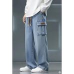 Oksit Reax Luiz Komando Baggy Fit Kot Kargo Pantolon Erkek Beli Lastikli ve İpli Mavi Renk - 2XL
