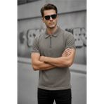 Oksit Robb Erkek Yarım Fermuarlı Dokulu Polo Yaka Kısa Kollu Slim Fit Tişört - Yeşil