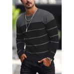 Oksit Santi Slim Fit Çizgili Bisiklet Yaka Erkek Triko Kazak - Füme