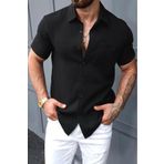 Oksit Theo Slim Fit Esnek Likralı Kısa Kol Ayaklı Yaka Erkek Gömlek