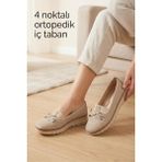 Oksit Wnt 107 Kadın Lazer Kesim 4 Noktalı Ortopedik Günlük Loafer Anne Ayakkabı - Krem