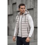 Oksit Yelly Slim Fit Fermuarlı Cep Detaylı Erkek Şişme Yelek - Çıkarılabilir Kapüşonlu & Astarlı - Gri