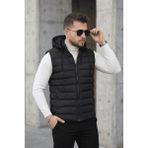 Oksit Yelly Slim Fit Fermuarlı Cep Detaylı Erkek Şişme Yelek - Çıkarılabilir Kapüşonlu & Astarlı - Siyah