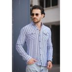 Oksit Yx 16794 Slim Fit Çift Cep Kapaklı Çizgili Erkek Gömlek - Lacivert