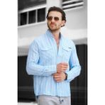 Oksit Yx 16794 Slim Fit Çift Cep Kapaklı Çizgili Erkek Gömlek - Turkuaz