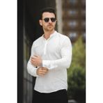 Oksit Zareh Slim Fit Kırınkıl Desen Yarım Pat Hakim Yaka Erkek Gömlek - Beyaz - XL