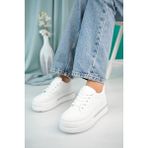 Oksit Zima Tabanı Taş Detaylı Kalın Taban Bağcıklı Kadın Sneaker - Beyaz