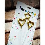 Oktay Sesal Vıp Gold Heart Candle 2 Adet Metalik Gold Kalpli Pasta Mumu 1 Adet Yıldız Mum Kalpli Doğum Günü Mumu