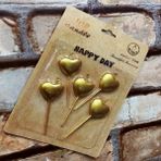 Oktay Sesal Vıp Gold Heart Happy Bırthday Candle 5 Adet Metalik Gold Kalpli Pasta Mumu Kalpli Doğum Günü Mumu