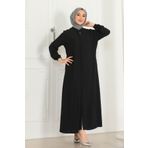 OKTAYUSTA COLLECTİON Güpür İşlemeli Günlük Tam Boy Gizli Patlı Siyah Ferace