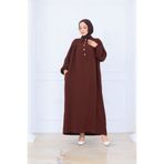 OKTAYUSTA COLLECTİON Önü Yarım Pat Düğmeli Gömlek Yaka Robalı Mevlana Elbise Kahve