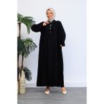 Oktayusta Collection Önü Yarım Pat Düğmeli Gömlek Yaka Robalı Mevlana Elbise - Siyah - 2