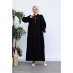 OKTAYUSTA COLLECTİON Önü Yarım Pat Düğmeli Gömlek Yaka Robalı Mevlana Elbise Siyah