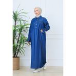 Oktayusta Collection Robalı Gömlek Yaka Geniş Cepli Yarım Pat Düğmeli Mevlana Kot Elbise - Mavi - 1