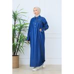 OKTAYUSTA COLLECTİON Robalı Gömlek Yaka Geniş Cepli Yarım Pat Düğmeli Mevlana Kot Elbise