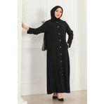 OKTAYUSTA COLLECTİON Sade Günlük Cepli Düğmeli Tam Boy Siyah Ferace