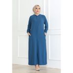 OKTAYUSTA COLLECTİON Sade Günlük Tam Boy Gizli Patlı Fermuarlı İndigo Ferace