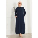 OKTAYUSTA COLLECTİON Sade Günlük Tam Boy Gizli Patlı Fermuarlı Lacivert Ferace