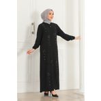 OKTAYUSTA COLLECTİON Serpme Taş Detaylı Tam Boy Siyah Ferace